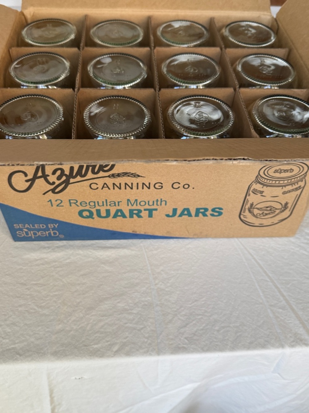AZURE CANNING MT HOOD OREGON 12 QUART GLASS JARS INWARD ETCH REGULAR BOXED CASE